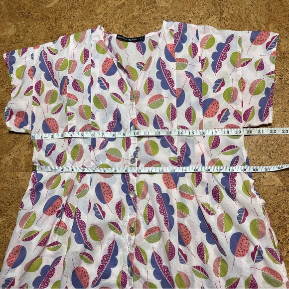 Gudrun Sjoden Light Pink Cotton Leaf Print Button Down Tunic Top Sz S - Picture 12 of 13